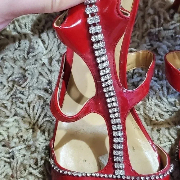 Nine west 6 1/2 red rhinestone heels 👠​​​ - Picture 3 of 7